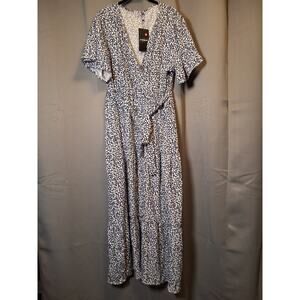 2x Dark Green & White Floral Print Wrap Maxi Dress